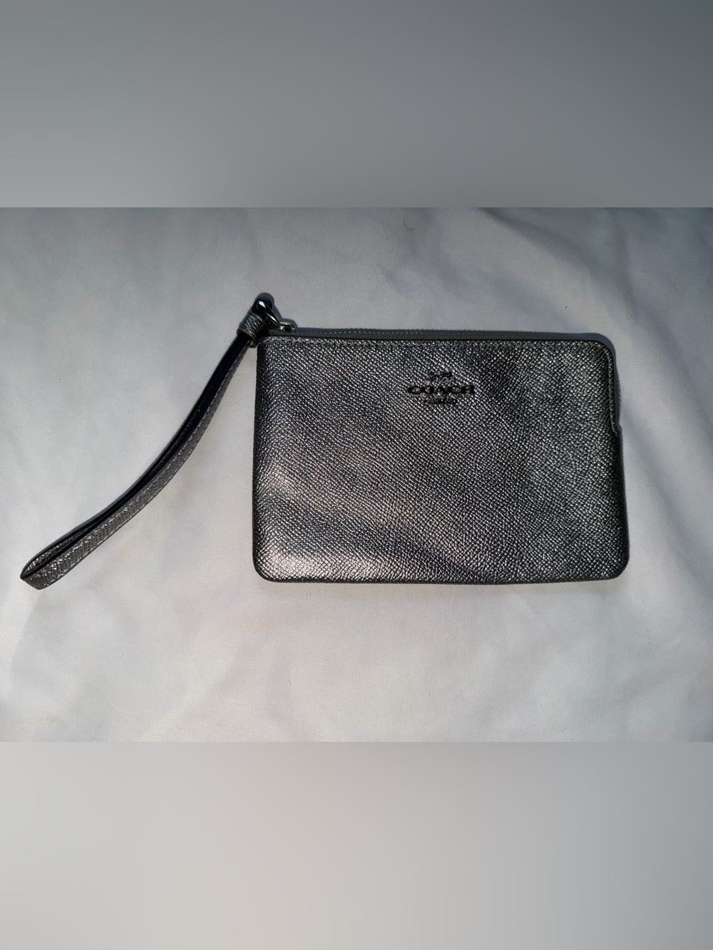 Coach Metallic Black Textured Leather Wristlet